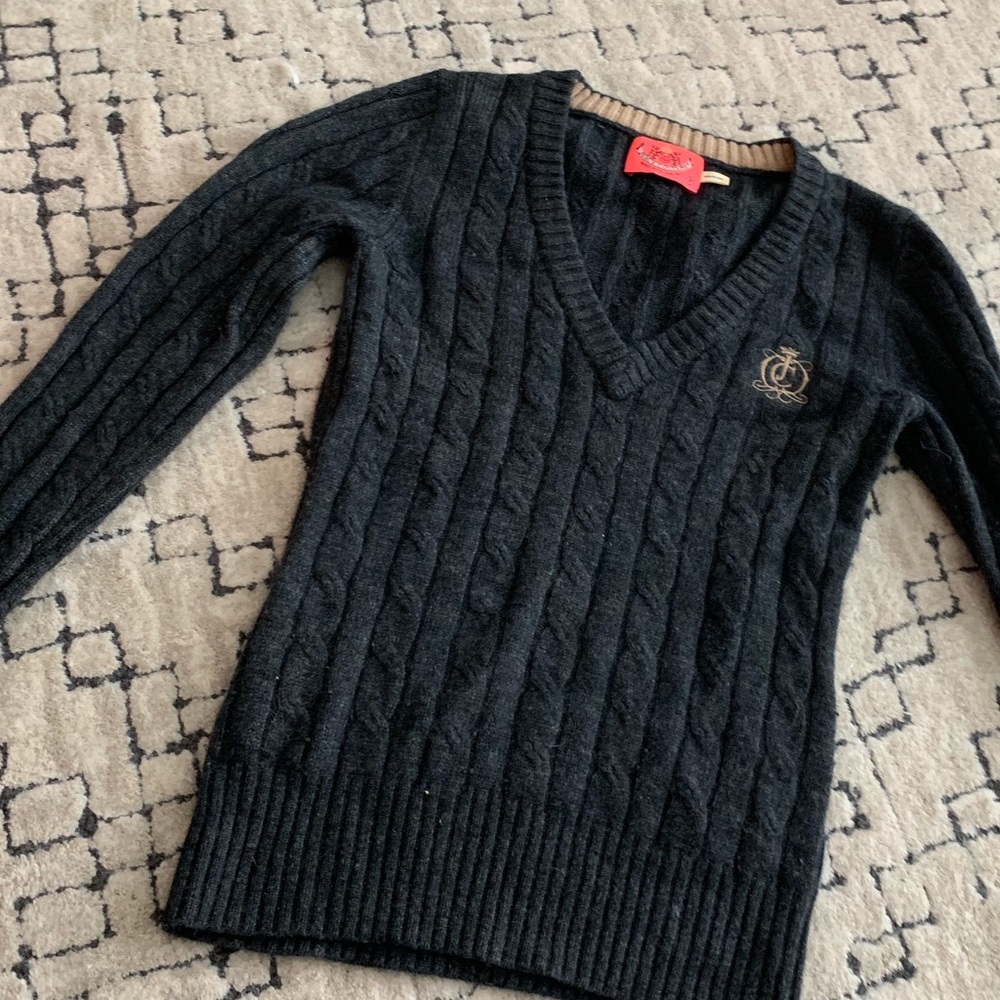 Juicy Couture Dark Gray V-Neck Sweater Petite